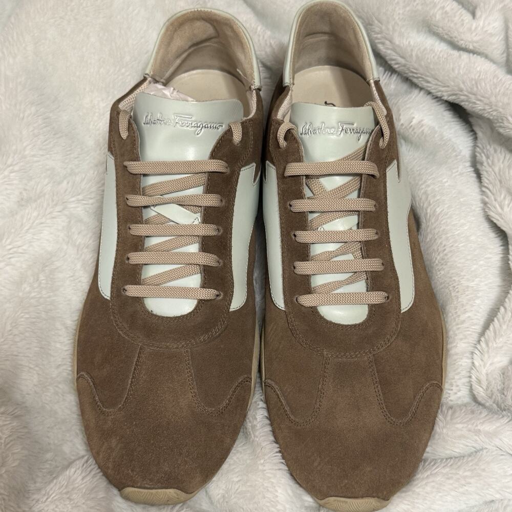 Men Salvatore Ferragamo 11 Brown Suede and Blue Leather Sneakers Used but Great!